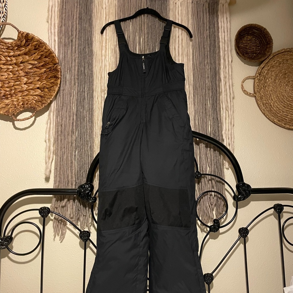 L.L.Bean Kids Snow Bibs Overall Pants Size 10 Unisex Black with Grow Cuffs